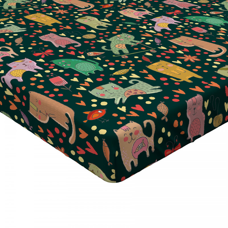 Cat Animal Microfibre Jersey Knit Fitted Sheet, European Kingsize (160 x 200cm)