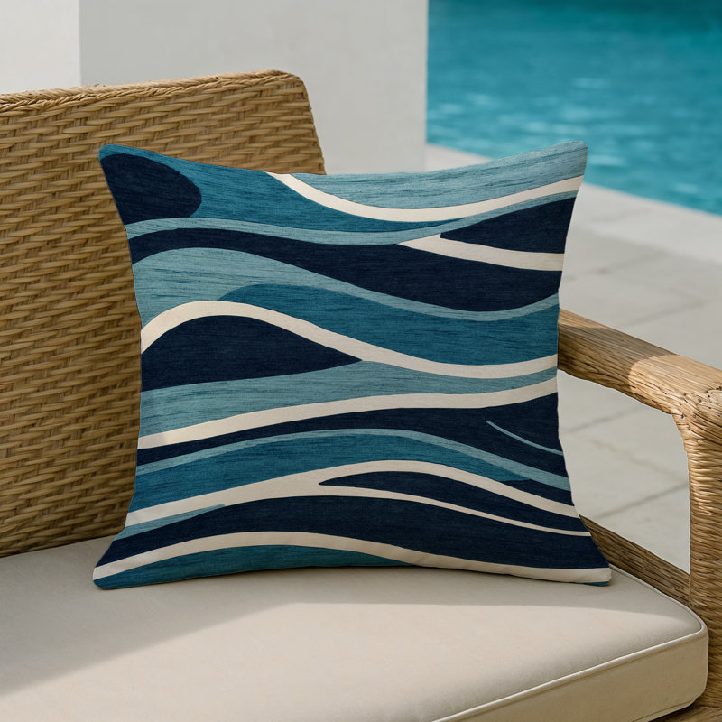 Coussin d'intérieur et d'extérieur, Carré 20 po, Bleu abstrait 3