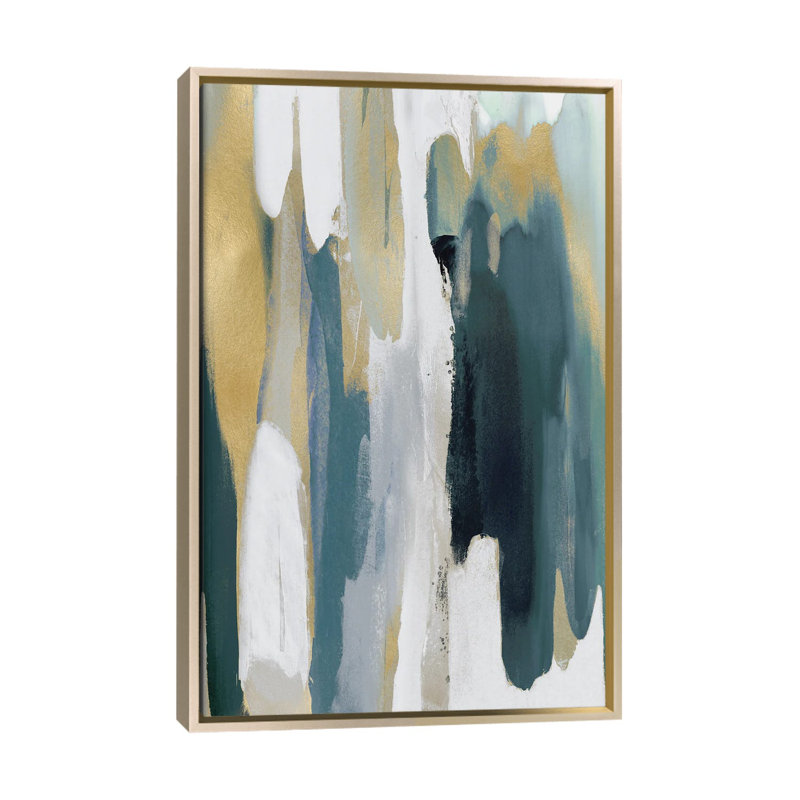 Converge Teal II - reproduction d'art murale - toile encadrée, H 40 po x l 26 po, Champagne