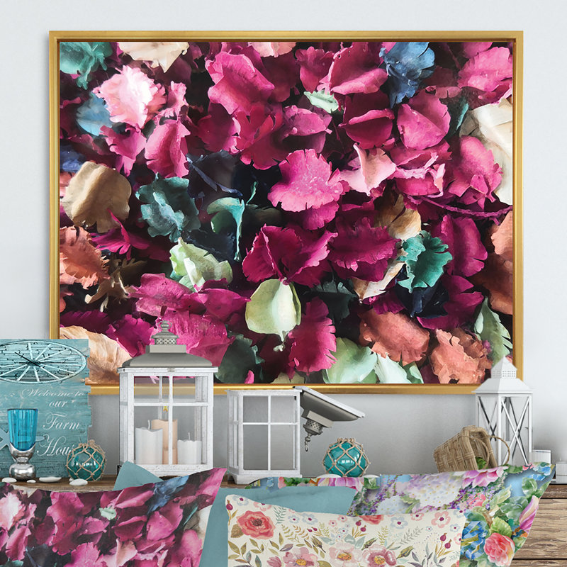 «Colorful Leaf Flower Composition», reproduction sur toile flottante, Cadre doré, H 12 po x l 20 po x P 1 po