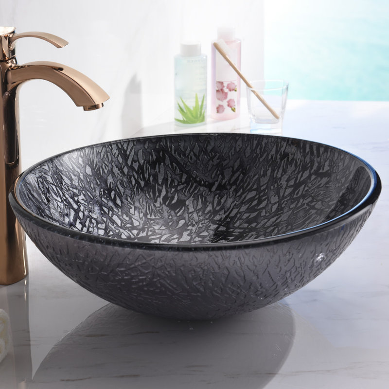 Arctic Sheer 16.5'' Gray Tempered Glass Circular Bathroom Sink