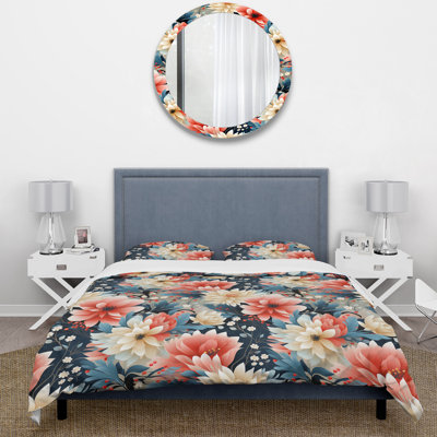 Ensemble de housse de couette en microfibre rouge / beige à motif floral corail et beige