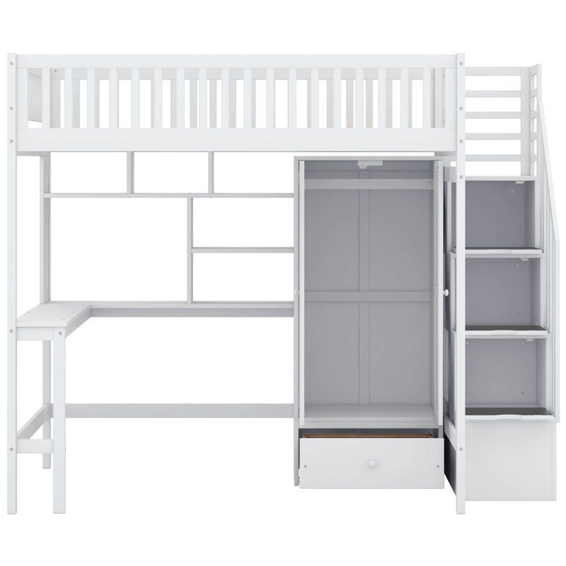 Lit mezzanine double avec tiroirs Jarlegav Kids, White