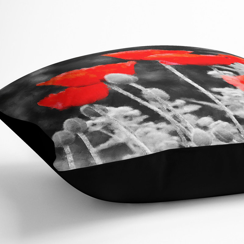 Poppy Field Painting Cushion with Filling, Black, 40cm H x 40cm W x 15cm D
