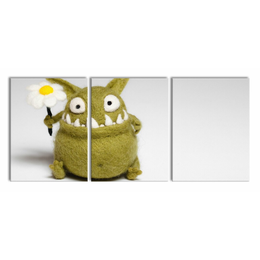 3-tlg. Leinwandbilder-Set Cute Green Monster