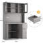 71 in Tall Kitchen Pantry Cabinet, Kitchen Storage Hutch with Led Lights and Power Outlets, Microwave Stand, Glass Door, Adjustable Shelves, Handless Design, Grey