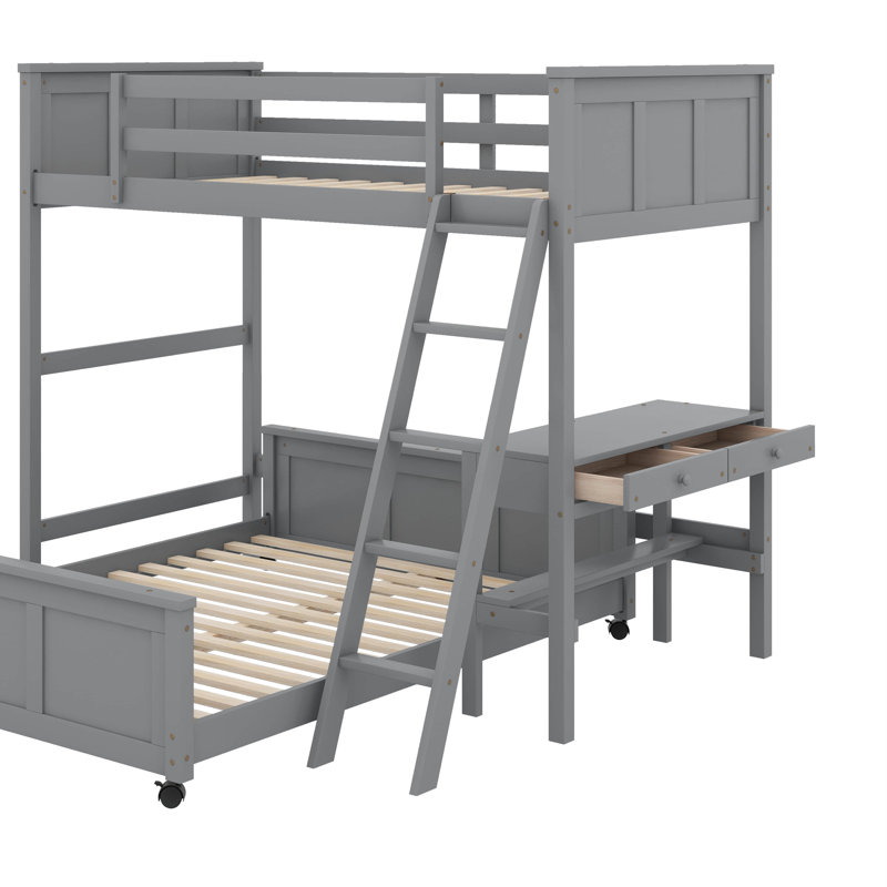 Lit superposé avec bureau, Gris, Jumeaux sur complet