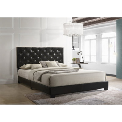 Structure de lit tapissier moderne en similicuir avec tête de lit rembourrée, tête de lit capitonnée, système de support de matelas à lattes en bois robuste, aucun sommier requis, assemblage facile
