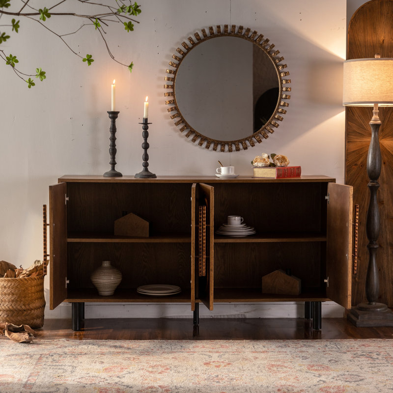 Buffet en bois pour la salle à manger et le vestibule, 4 portes sans poignée, cloisons réglables, buffet à porte moderne avec grande capacité de rangement, pieds intérieurs solides pour la maison