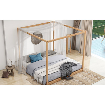 Lit à baldaquin très grand naturel - Fabriqué pour un repos confortable avec support de pieds en bois