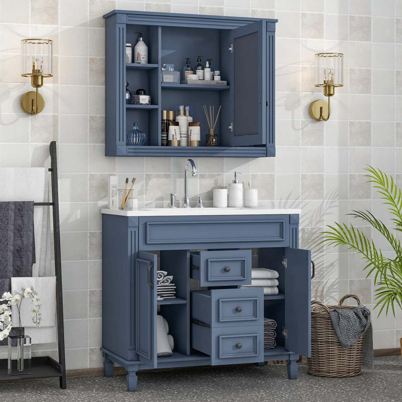Ensemble de meuble-lavabo simple 36 po Clenon, Bleu