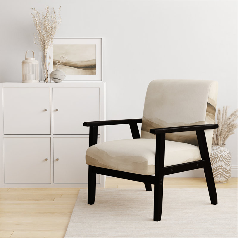 Chaise d'appoint abstraite minimaliste - Soft Horizon en beige I, Black Square Arms