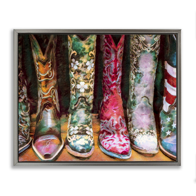 Cowboy Boots Various Bold Designs, 25" H x 31" W, Luster Gray Floater Frame