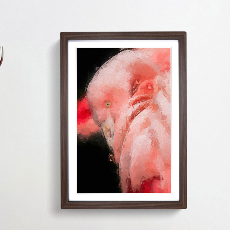 Pink Flamingo - Picture Frame Painting Print, Walnut Framed, 48cm H x 36cm W x 2cm D