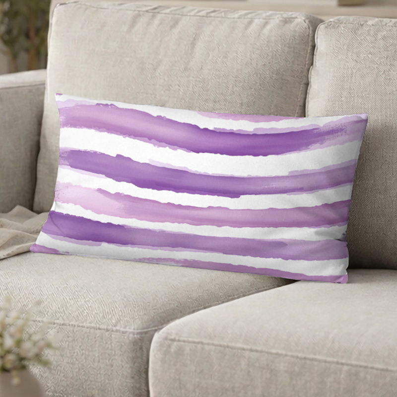 Coussin French Country - Coussin rayé à rayures mauve et blanc lavande, H 12 po x l 20 po