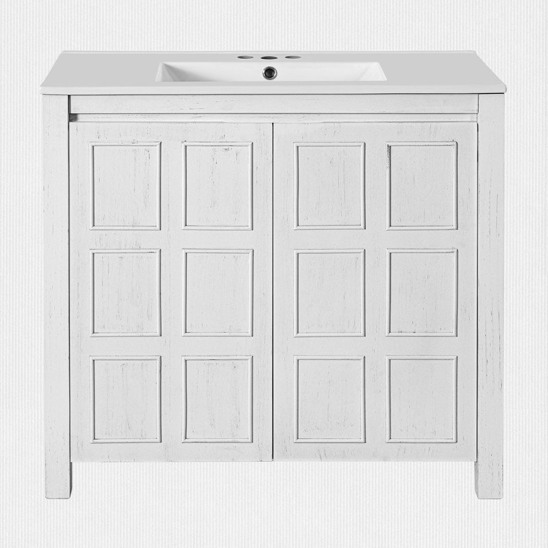 Meuble-lavabo 36 po avec lavabo et tablette réglable, Blanc antique