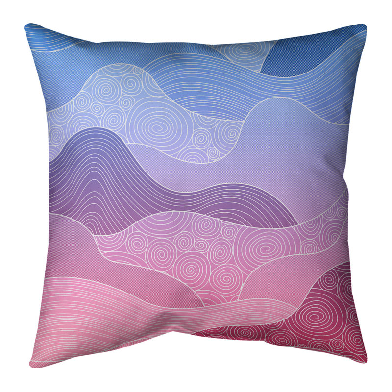 Coussin décoratif en coton Hand Waves, Bourre en polyester, H 16 po x l 16 po, Bleu/rose