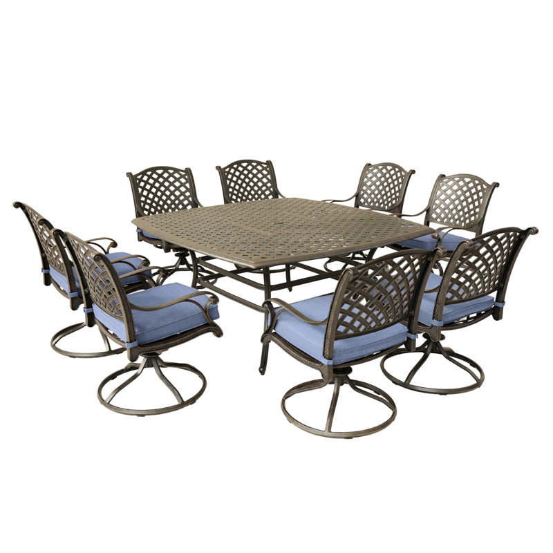 Ensemble de salle à manger pour 8 personnes 63,98 po Square, Bleu marine antique