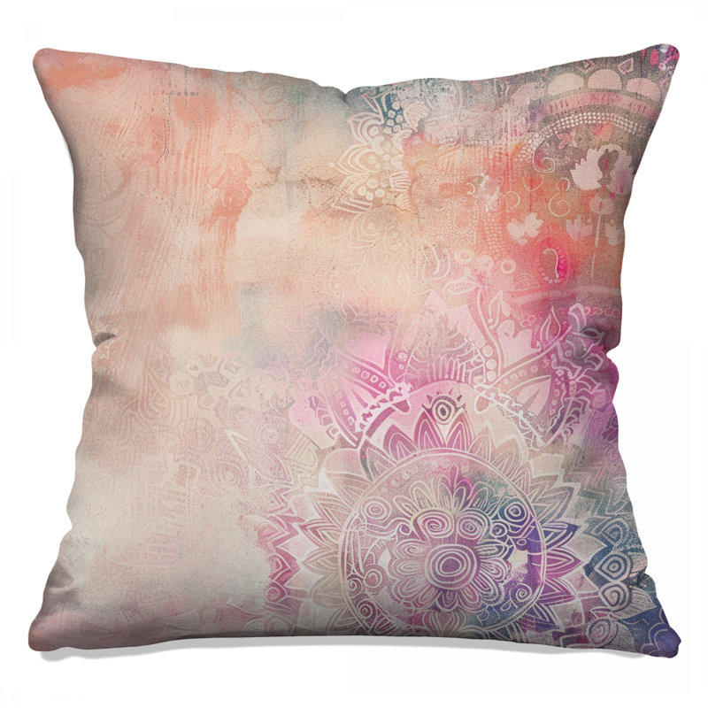 Coussin Mandala, coussins abstraits à double face, Carré 16 po , Motif cachemire rose