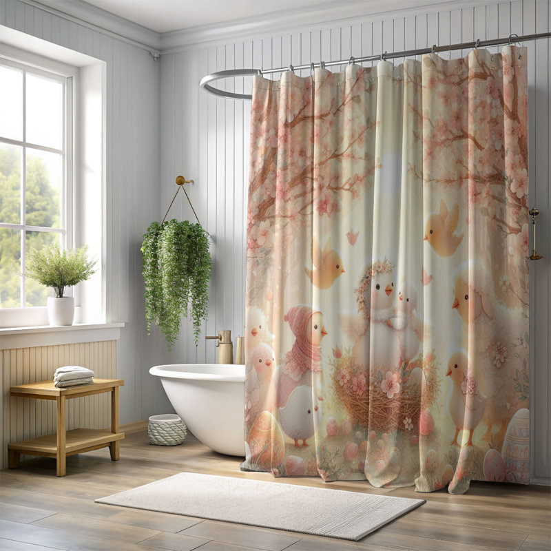 Bunny Charm - Rideau de douche standard 1 pièce, H 74 po x l 71 po
