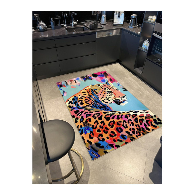 Tapis décoratif moderne multicolore à motif abstrait tigre lavable à la machine, Tapis de couloir 3 pi 3 po x 9 pi 10 po