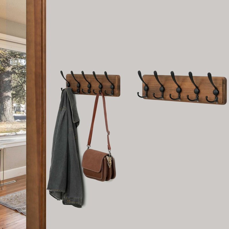 Doyal Wall 5 - Hook Wall Mounted Coat Rack, Brown/Black