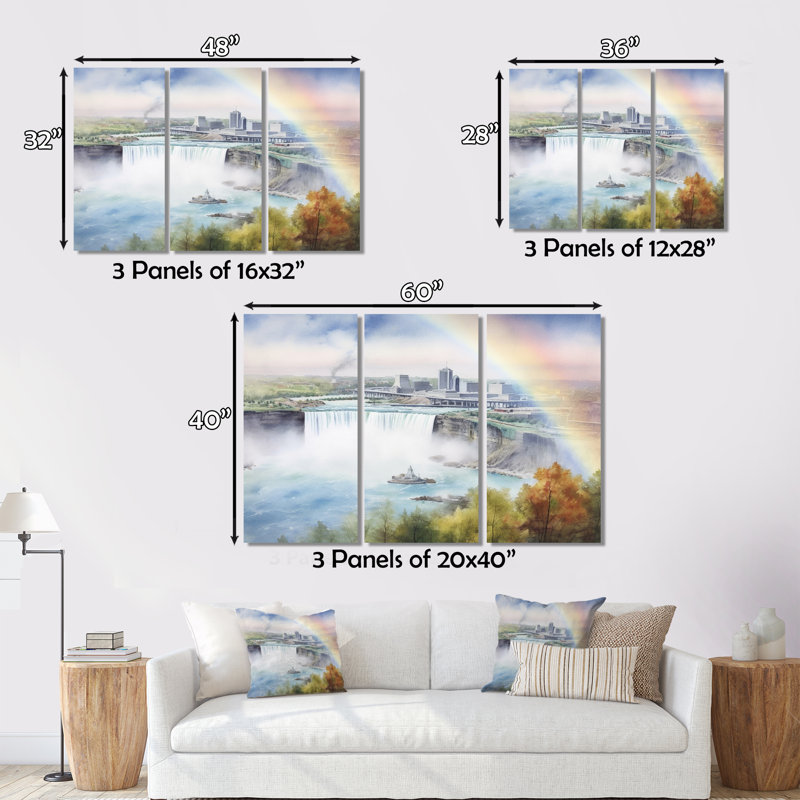 «Nigara Falls Dreams Waterfall I», reproduction sur toile 3 pièces, H 28 po x l 36 po x P 1 po, Métal métal