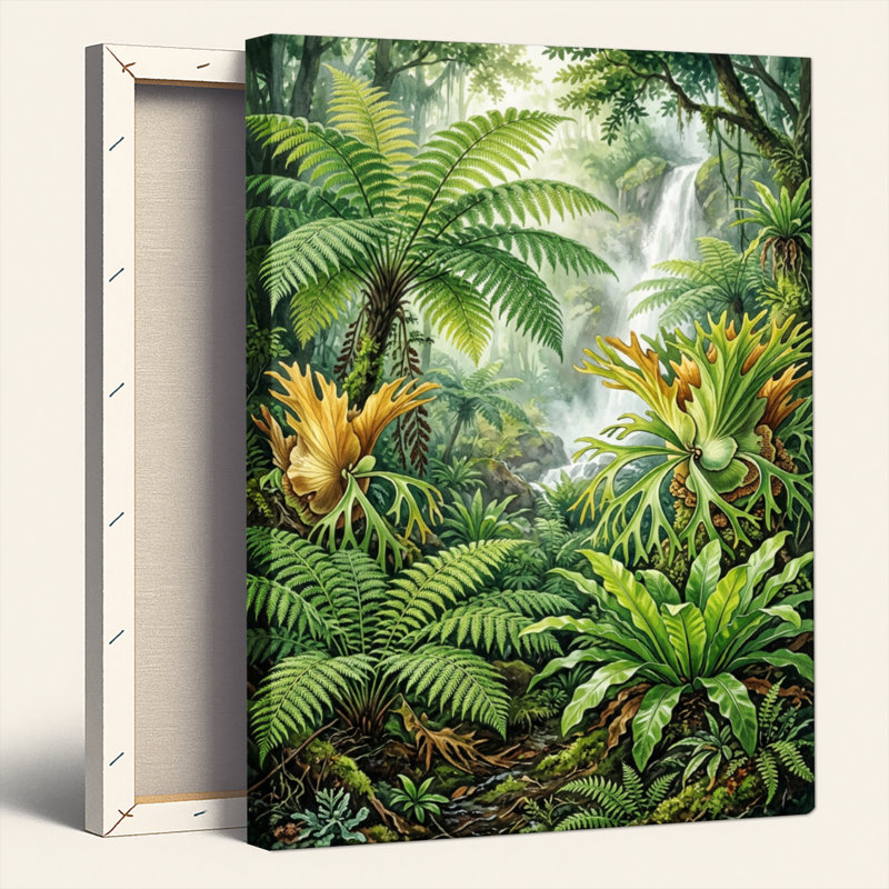 Ensemble de 1 tableau sur toile représentant une jungle tropicale, 48"H x 36"W, Wrapped Canvas
