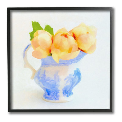 Yellow Blooms in Pitcher Framed Giclee Art by GraffiTee Studios