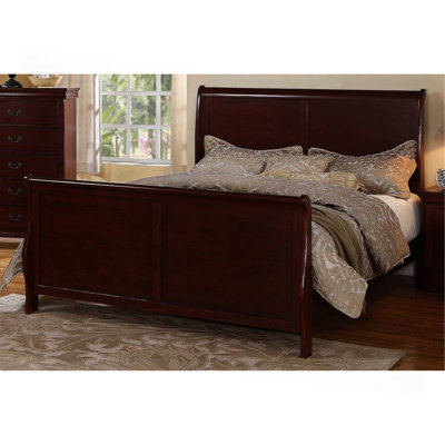 Meuble de lit moderne moderne 1pc lit traîneau HB FB contreplaqué 1pc cerise foncé Louis Phillippe