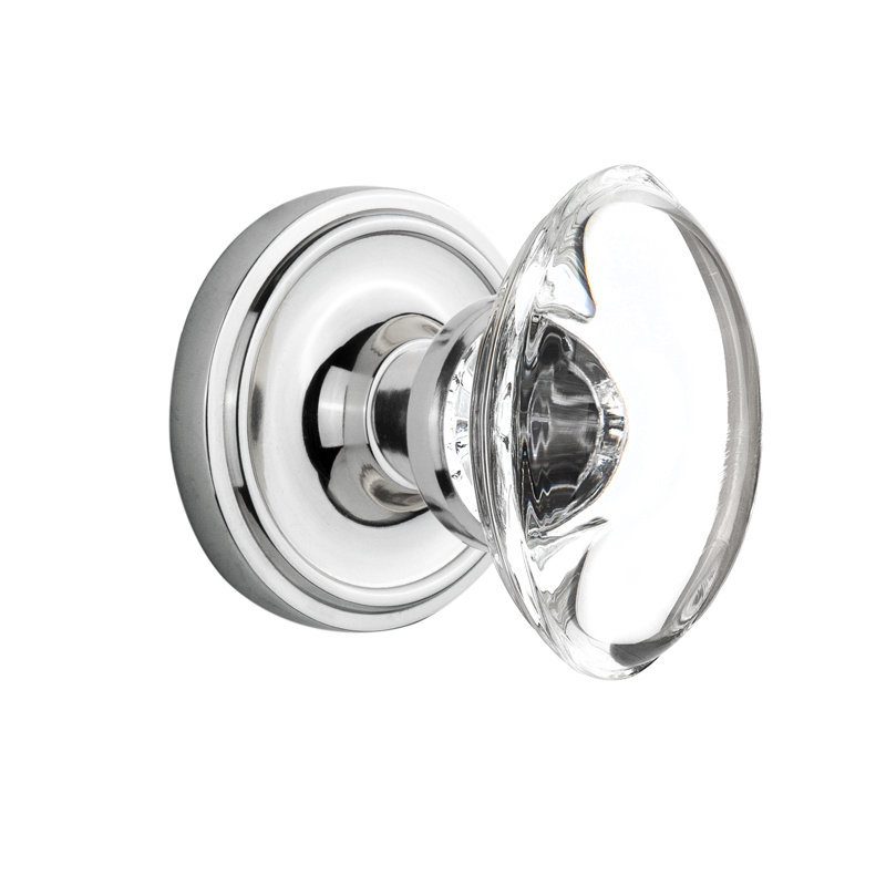 Bouton de porte de mortaise intérieure ovale en cristal avec rosette classic, Chrome brillant