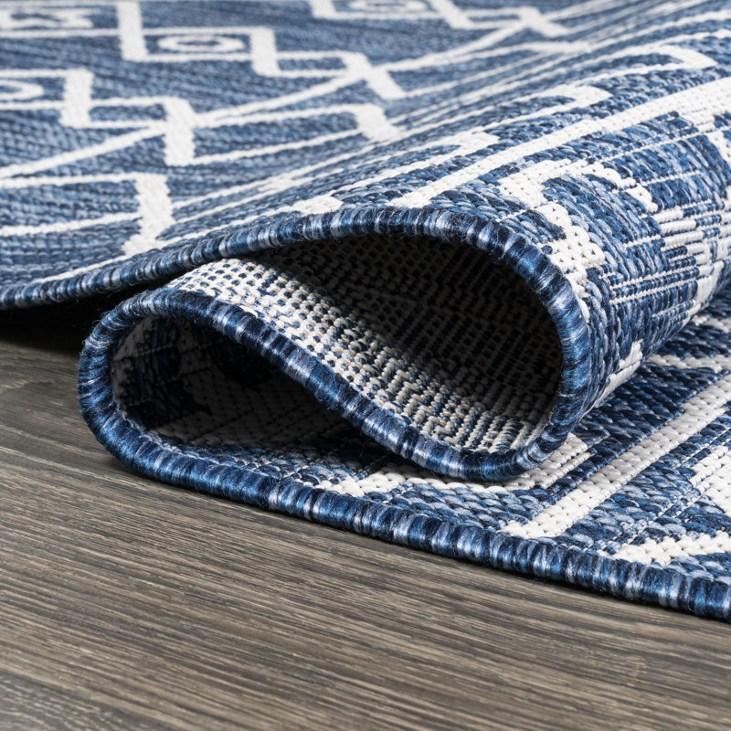 Ramadan Tribal Bohemian Blue/Ivory Indoor/Outdoor Rug, Runner 2'2" x 8'