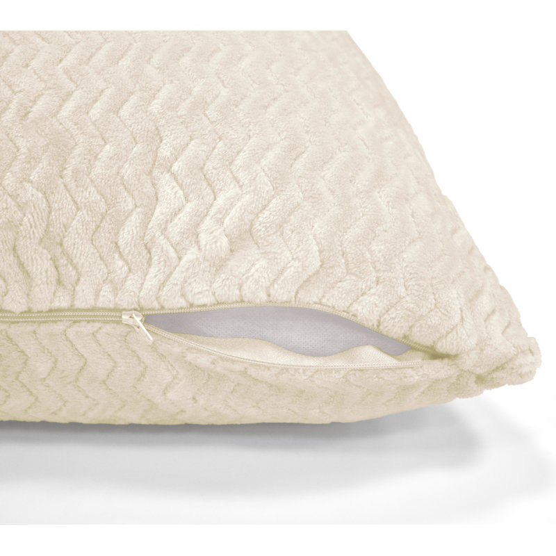 Moneeba Snug Soft Chevron Patterned Mink Moda Plush Cushion, Cream, 43cm x 43cm