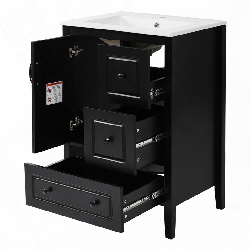 Meuble-lavabo avec lavabo, armoire et tiroirs, Noir