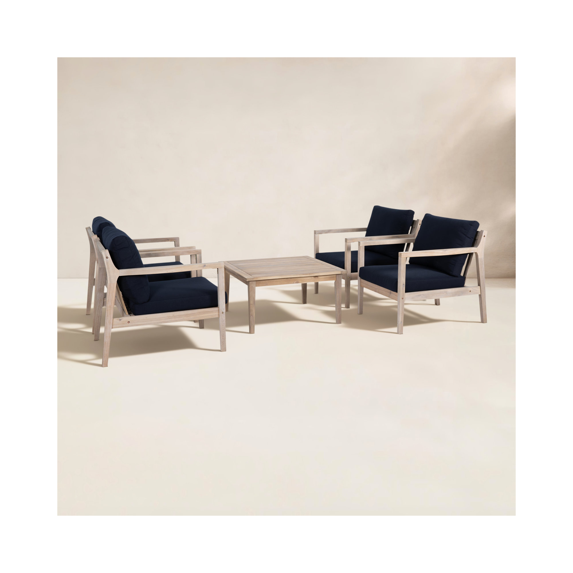 Amina Solid Acacia Wood 4-Person Conversation Set