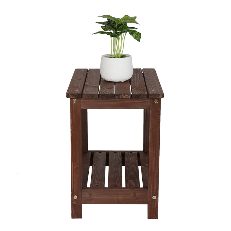 Table d'appoint rectangulaire en bois - 19,8 x 14 x 19,8 po - Bois massif - 1 pièce - Table d'appoint - Brun clair - Rangement compact pour n'importe quelle pièce