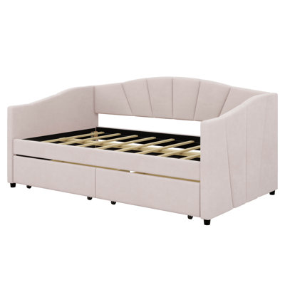 Twin Size Upholstered Daybed With Two Drawers, Sofa Bed With Wood Slat Support, No Box Spring Needed