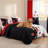 Queen Size 9-Piece Red Rose Two-Tone Bedding & Curtain Set (Queen) - Quilted Microfiber Bedspread + Sheer Drapes-117028854