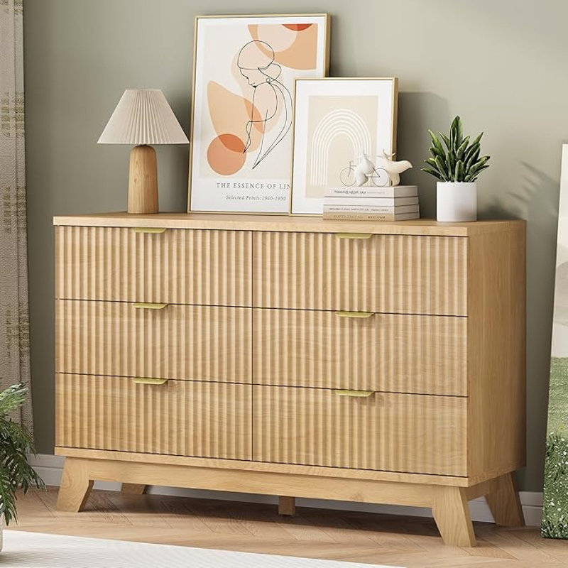 Spacieuse coiffeuse en MDF à 6 tiroirs au design moderne, idéale pour les chambres à coucher et les espaces de vie