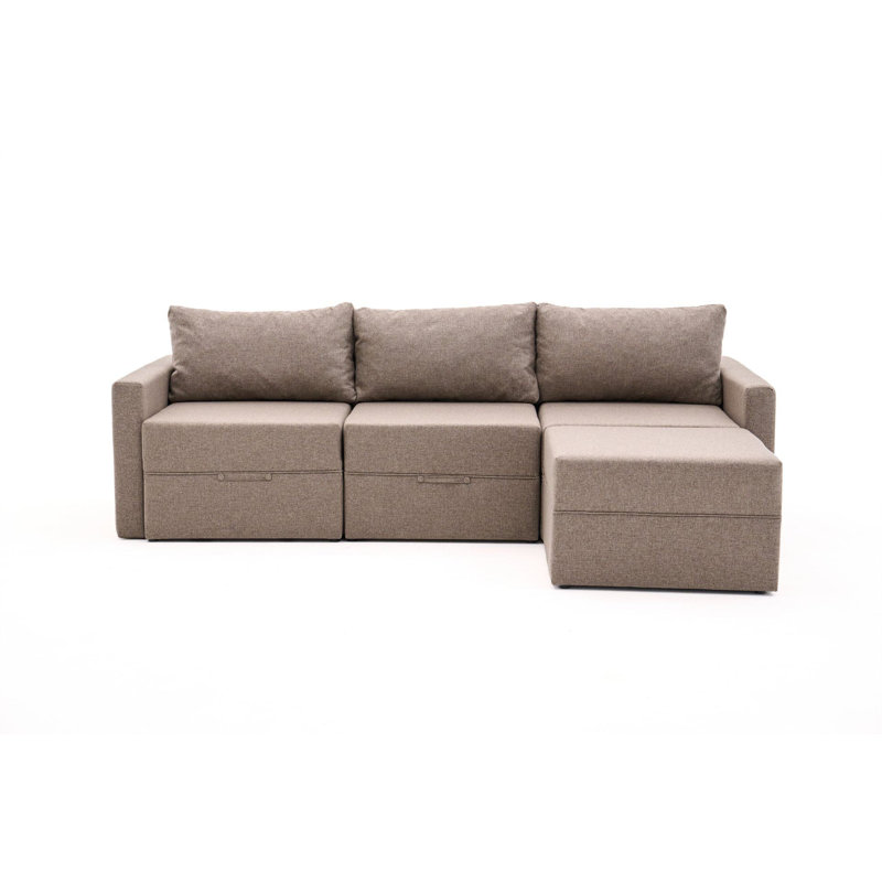 Élégant canapé-lit d'angle, brun, 90,6 po x 28,3 po x 43,3 po | Structure 100% bois de sapin, tissu 100% polyester de lin | Coussins amovibles, coffre de rangement, assemblage facile