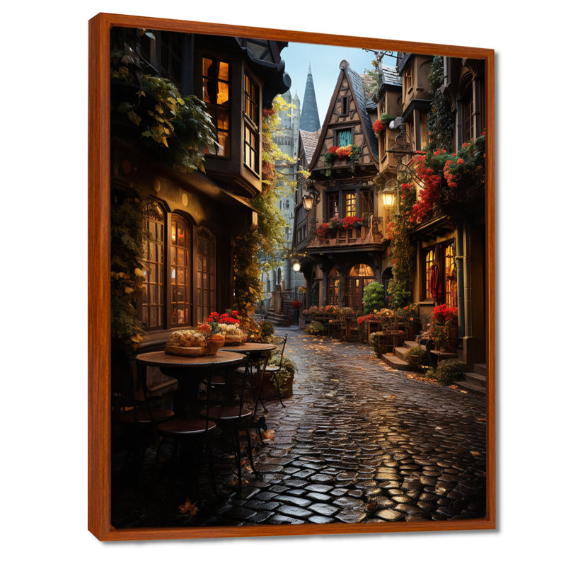 Allemagne, Allemagne, vieille ville, art mural, 32" H x 24" W, Cadre flottant brun