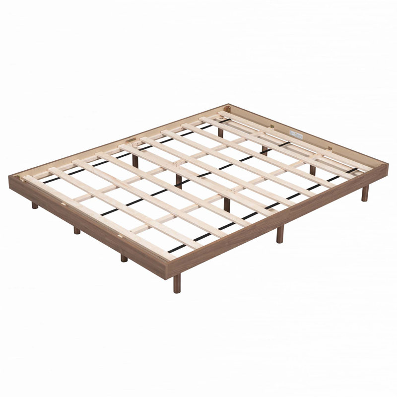 Modern Floating Platform Bed Frame, Full, Walnut