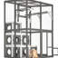 Cage pour chat d'extérieur en gris - bois massif avec 2 plateformes et 7 maisons pour faire la sieste
