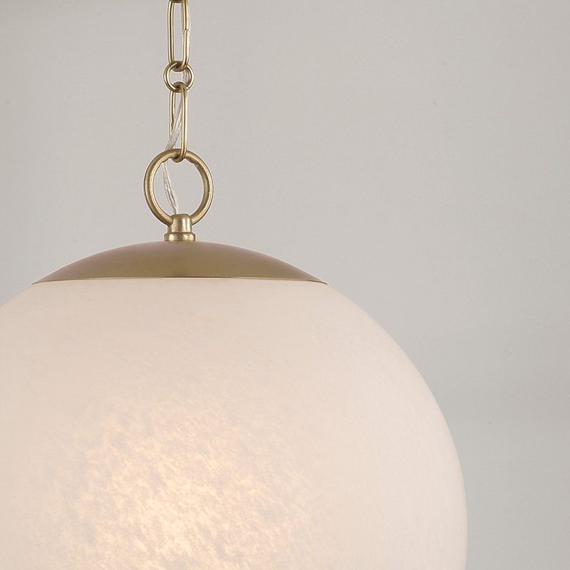 13.75" W x 15.25" H 1-Light Globe Pendant in Matte Brass with Faux Alabaster Glass and Alternating Loop Designer Chain