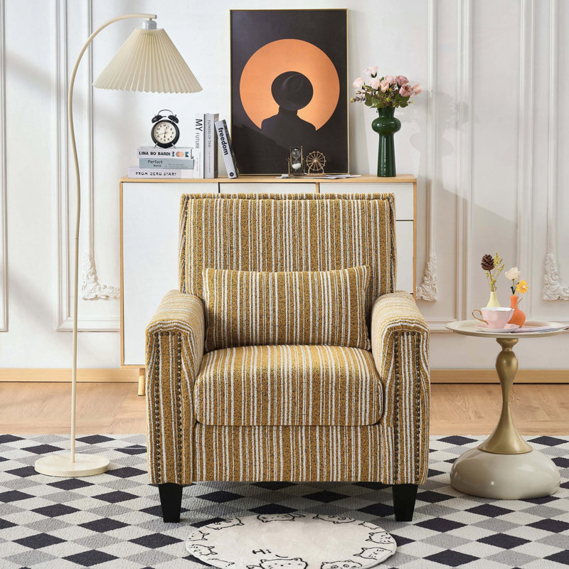 Chaise d'appoint rayée avec garniture cloutée - jaune et blanc, Jaune