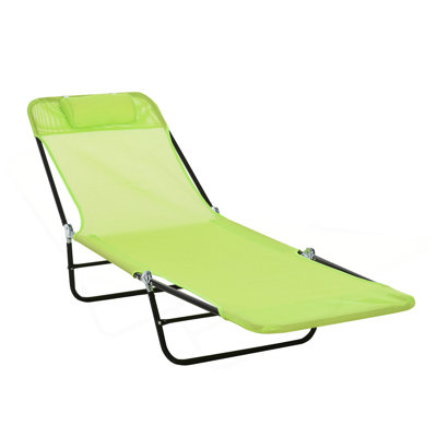 Chaise longue pliante Outsunny, chaise longue de bronzage, chaise longue d'extérieur avec dossier inclinable, siège en filet respirant, appui-tête pour la plage, la cour, le patio