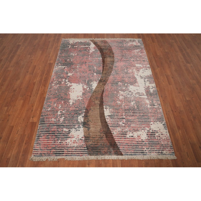 Tapis moderne abstrait 5 x 7 avec motif ondulé et finition texturée