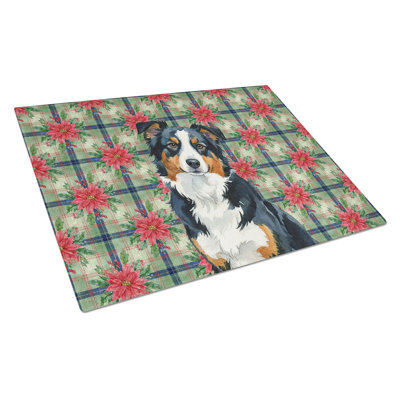 Black Tri American Shepherd Christmas PoinsettIas Glass Cutting Board