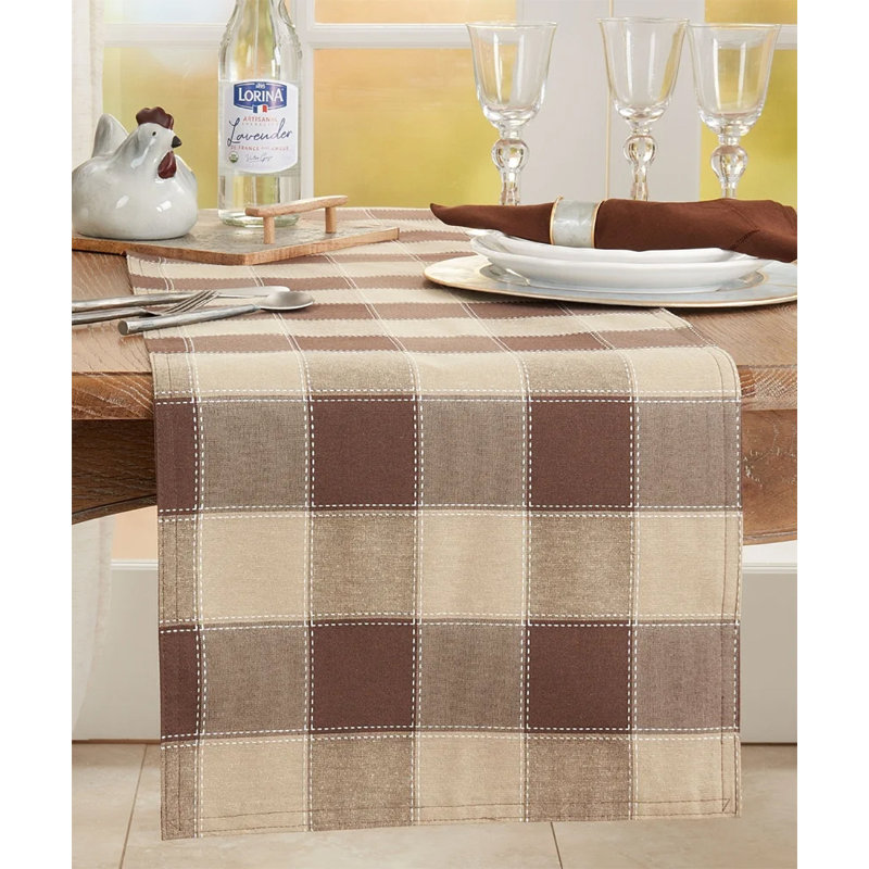 Bitner Plaid Table Runner, 90" x 16", Mocha