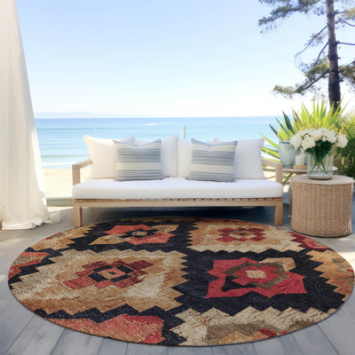 Machine Washable Indoor/Outdoor Xhevrie Rust Rug